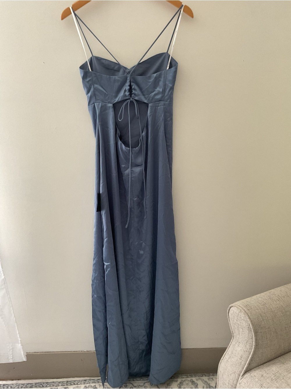 Lulus Stunning Example Slate Blue Satin Backless Maxi Dress Large NWT - Picture 7 of 14